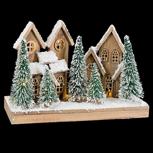 BigBuy Christmas Décorations de Noël Blanc Vert Naturel Bois Plastique ville 45 x 18 x 30 cm