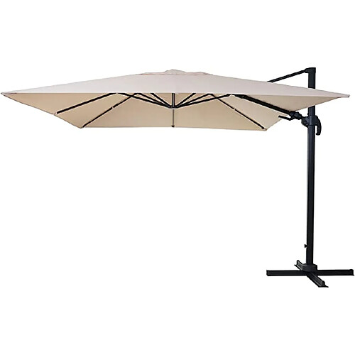 Decoshop26 Parasol de restauration 3x3m (Ø4,24m) pivotant, polyester aluminium/acier 23kg crème sans pied 04_0003290