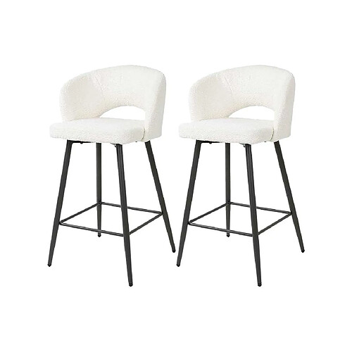 Lisa Design Pattaya - lot de 2 tabourets de bar - en tissu bouclette blanc