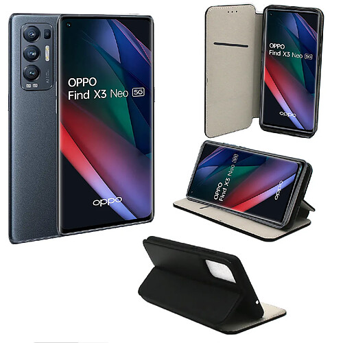 Xeptio Oppo Find X3 NEO 5G Etui noir Protection Portefeuille à Rabat avec Porte Cartes - Housse Oppo Find X3 NEO 5G noire Folio Coque Antichoc