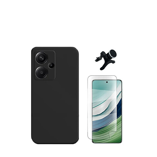 Kit de film en verre trempé de la couverture en 5D + boîtier en silicone liquide + porte-voiture renforcé Phonecare pour Xiaomi Redmi Note 13 Pro+ Plus - le noir