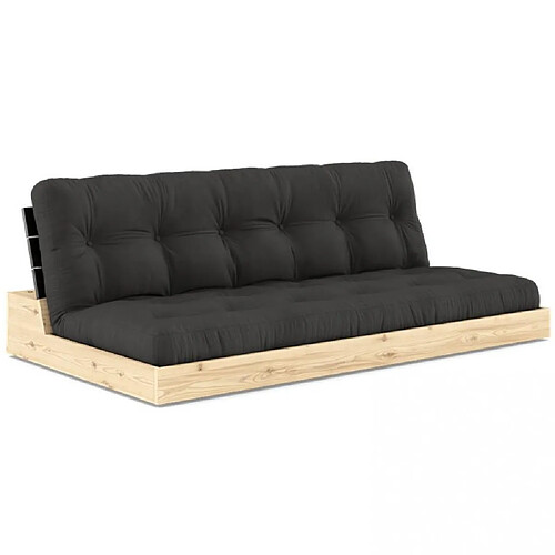 Inside 75 Canapé lit futon BASE gris foncé couchage 130cm dossiers noirs coffres