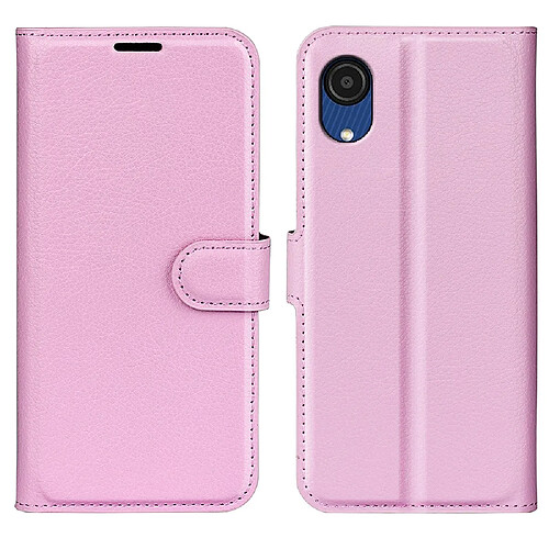 Coque en TPU + PU anti-rayures, texture litchi avec support rose pour Samsung Galaxy A03 Core