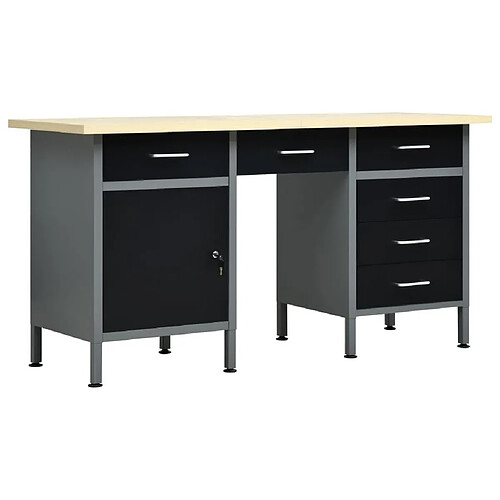 Helloshop26 Etabli noir 160 cm avec tiroirs acier table de travail bricolage outils gris noir 02_0003679