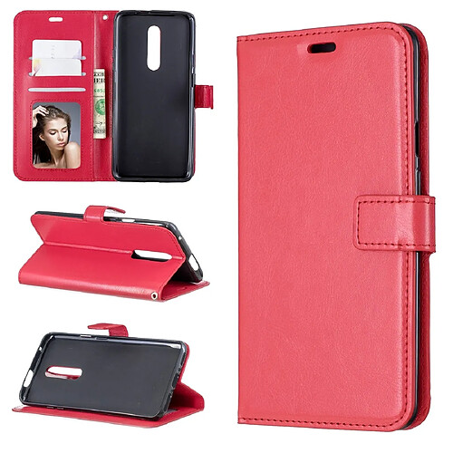 Wewoo Housse Coque Etui en cuir à rabat horizontal Texture Crazy Horse pour OnePlus 7 Proavec support et logements cartesportefeuille et cadre photo Rouge