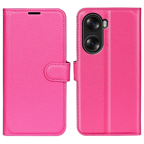 Etui en PU texture litchi, fermoir aimanté avec support rose pour votre Honor 60