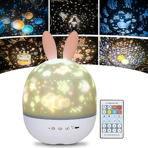 Universal Projecteur étoilé pour enfants, musique à 360 °, éclairage nocturne + minuterie + télécommande + 6 couleurs, LED bébé étoilé, ciel éclairé pour anniversaire, Noël