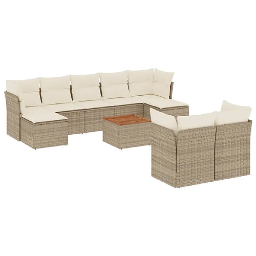 Maison Chic Salon de jardin avec coussins 10 pcs, Ensemble Tables et chaises de jardin, beige résine tressée -GKD830583