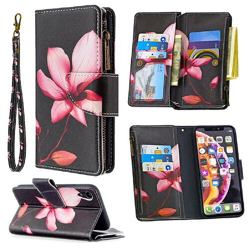 Etui en PU fermeture à glissière d'impression de modèle fleur pour votre Apple iPhone XR 6.1 pouces