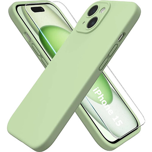 Coque Silicone Verte + Verre Trempe Pour iPhone 15 Little Boutik®