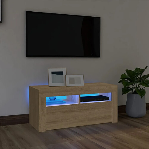 vidaXL Meuble TV avec lumières LED chêne sonoma 90x35x40 cm