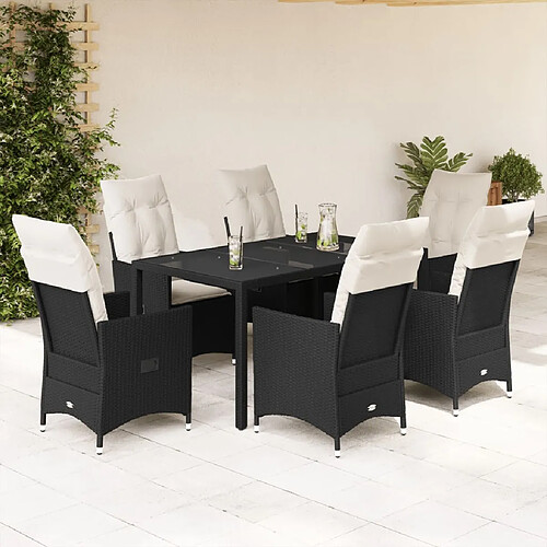 vidaXL Ensemble à manger de jardin coussins 7pcs Noir Résine tressée