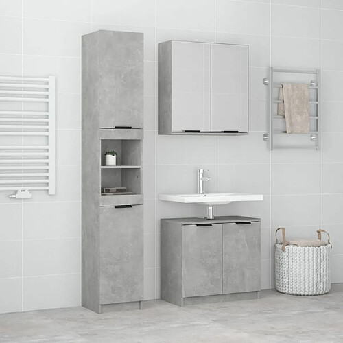 ComfortXL Ensemble D'armoires De Salle De Bain 3 Pièces Gris Béton