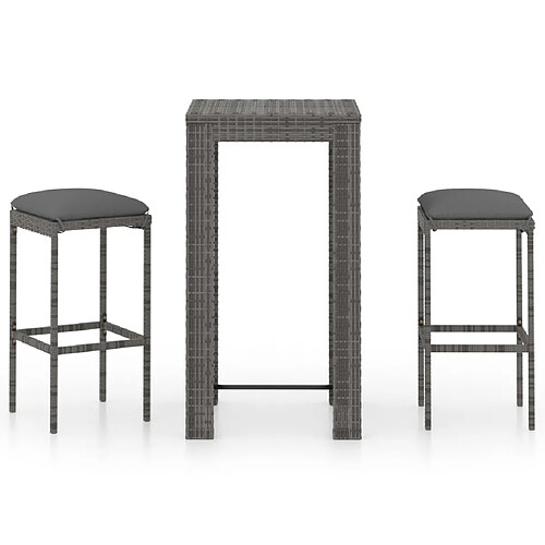 Maison Chic Ensemble de bar de jardin 3 pcs et coussins,Table + chaises + coussins de jardin Résine tressée Gris -GKD757502