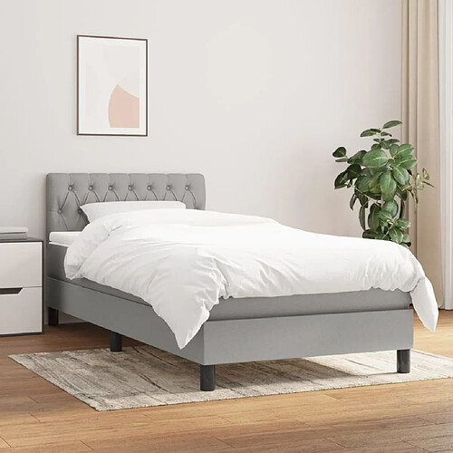 Maison Chic Lit Adulte - Lit simple Lit à sommier tapissier avec matelas moelleux - Meuble de Chambre - Gris clair 90x200 cm Tissu -MN91580