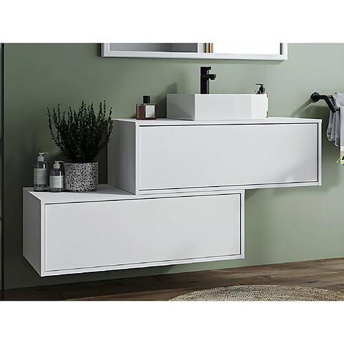 Vente-Unique Meuble de salle de bain suspendu blanc avec simple vasque carrée et deux tiroirs - 94 cm - TEANA II