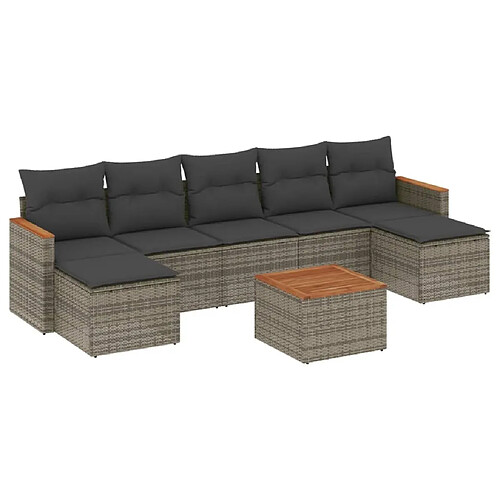 Maison Chic Salon de jardin 8 pcs avec coussins | Ensemble de Table et chaises | Mobilier d'Extérieur gris résine tressée -GKD99986