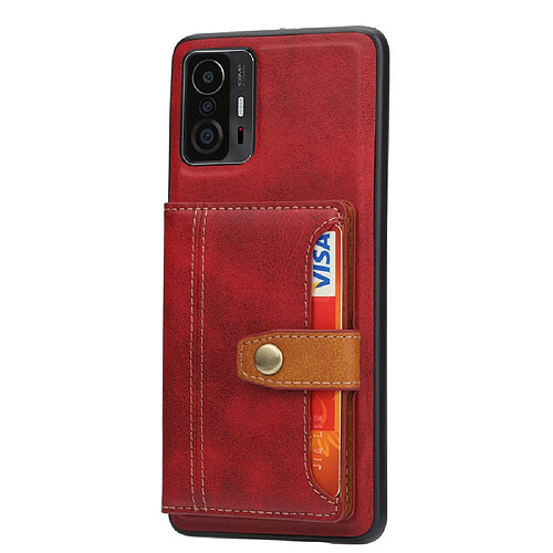 Coque en TPU + PU avec béquille et porte-cartes rouge pour votre Xiaomi 11T/11T Pro