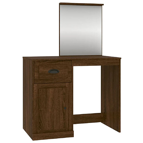 Helloshop26 Coiffeuse table de maquillage design meuble mobilier de chambre et miroir 90 x 50 x 132,5 cm bois ingénierie chêne marron 02_0006410