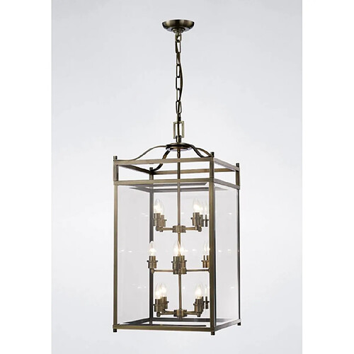 Luminaire Center Suspension Aston 12 Ampoules laiton antique/verre