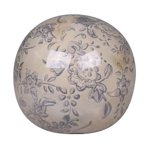 L'Héritier Du Temps Boule Décorative Sphère Objet Déco à Poser en Céramique Blanche Motif Baroque Bleu Ø 9cm