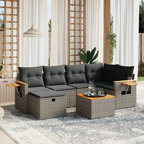 vidaXL Salon de jardin avec coussins 7 pcs gris résine tressée