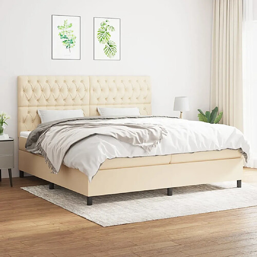 vidaXL Sommier à lattes de lit avec matelas Crème 200x200 cm Tissu