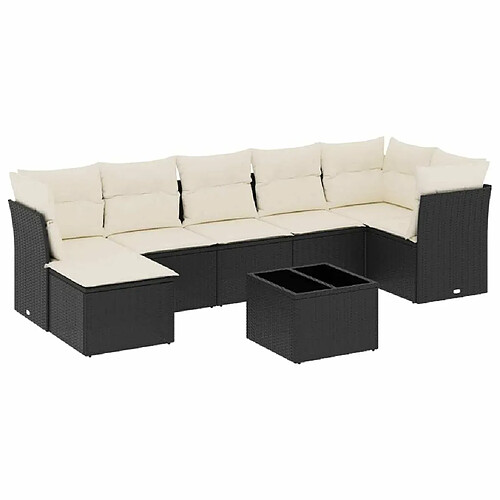 Maison Chic Salon de jardin 8 pcs avec coussins | Ensemble de Table et chaises | Mobilier d'Extérieur noir résine tressée -GKD49202