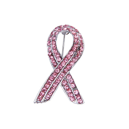 Broche Pin en Strass Ruban Sensibilisation au Cancer du Sein Rose