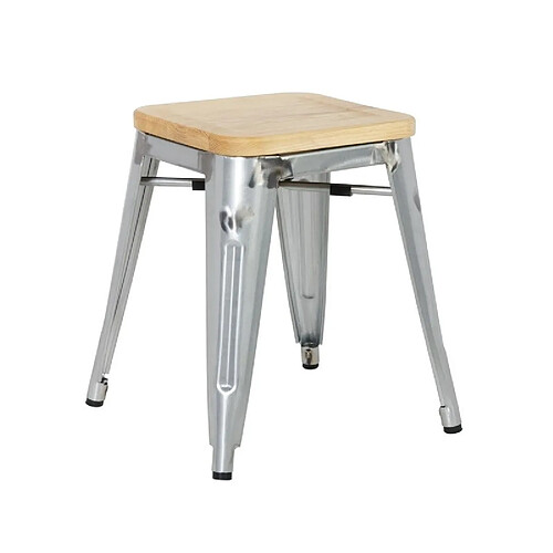 Tabourets Bistro Bas en Acier avec Assise en Bois - Lot de 4 - Bolero