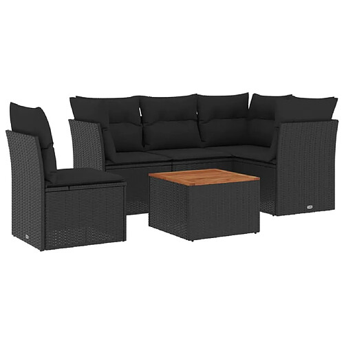 Maison Chic Ensemble Tables et chaises d'extérieur 6pcs avec coussins,Salon de jardin noir résine tressée -GKD417804