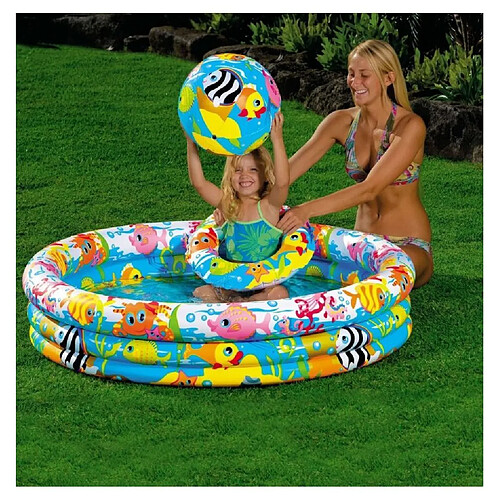 Piscine + bouée + ballon thème poisson Intex