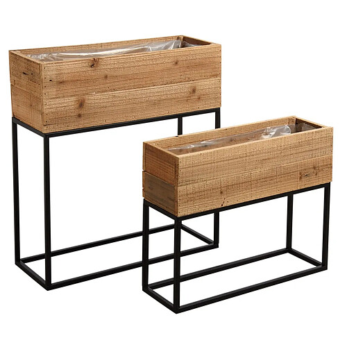 Aubry Gaspard Jardinières hautes en bois recyclé Lofty (Lot de 2).