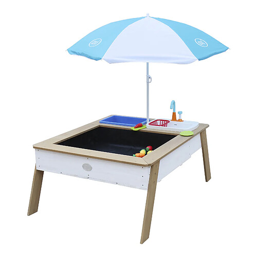 AXI Linda Table Sable et Eau avec cuisine de jeux en Bois | Table d'eau en marron et BLANC avec Parasol | Table de Jeu Enfant à Eau pour le jardin