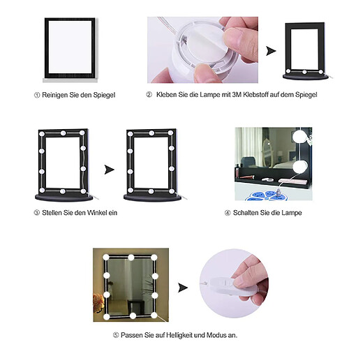 BESTA STN Led Mirror Light, 10pcs Mirror Lighting Hollywood Style LED Mirror Light, avec 3 modes d'éclairage et 10 luminosité variable pour miroir de courtoisie/coiffeuse/miroir de salle de bain-nouvelle version