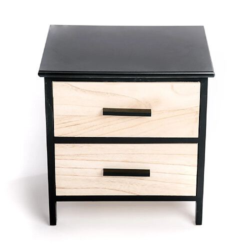 INTEMPORA Table Chevet, Table De Nuit Chambre Meuble Rangement Bois Beige/Noir 2 Tiroirs Scandinave 40x29x42CM