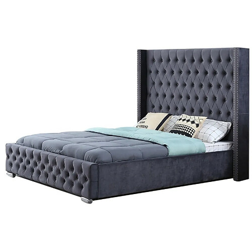 Meubler Design Lit Design Grande Tête De Lit Lia - Velours Gris - 140x190