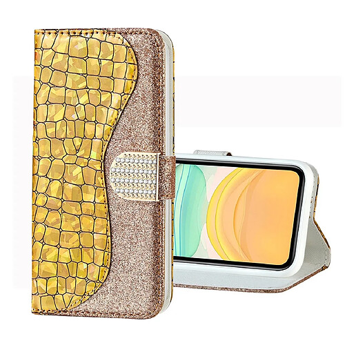 Wewoo Coque Etui à rabat en cuir de crocodile pour iPhone 11 support et emplacements de cartes et porte-monnaie Or