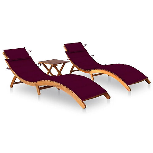 Maison Chic Lot de 2 Chaises longues avec table et coussins | Bain de soleil Relax | Transat Acacia solide -GKD43106