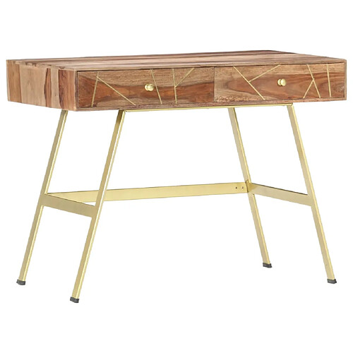 Helloshop26 Bureau table poste de travail meuble d'ordinateur informatique étude avec tiroirs 100 x 55 x 75 cm bois solide brun 02_0023460