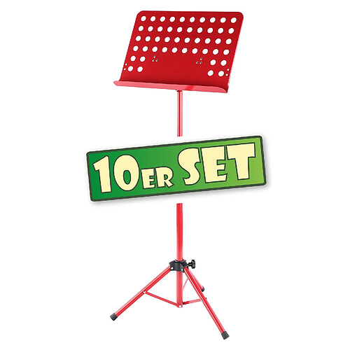 Lot de 10 Classic Cantabile Pupitre d'Orchestre Lourd en Rouge Tôle Perforée