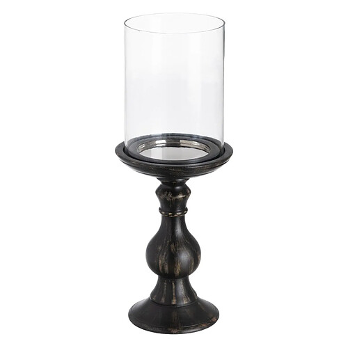 BigBuy Home Bougeoir Noir Bois Verre 18 x 18 x 47 cm