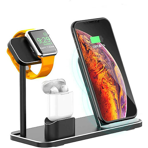 Chrono Support de chargeur sans fil rapide 3 en 1 pour iPhone Xs Max/Xs/XR/X/8/8 Plus APPLE Watch Series 4/3/2/1/AirPods,(noir)