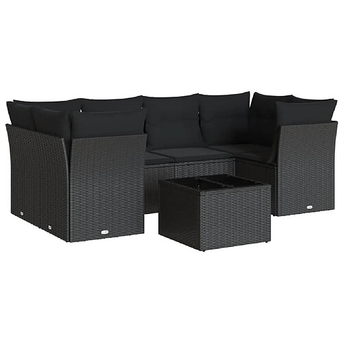 Maison Chic Salon de jardin 7 pcs avec coussins | Ensemble de Table et chaises | Mobilier d'Extérieur noir résine tressée -GKD74180