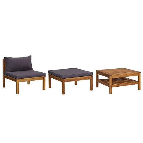 Maison Chic Salon de jardin 3 pcs + coussins - Mobilier/Meubles de jardin - Table et chaises d'extérieur gris foncé Bois d'acacia -MN85097