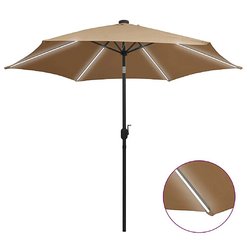 vidaXL Parasol de jardin avec lumières LED et mât en aluminium taupe