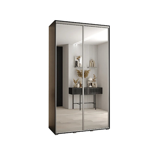 Abiks Meble Armoire à portes coulissantes Davos 2 H235.2 x L140 x P45 2 portes coulissante (Noir/Noir/Argent)