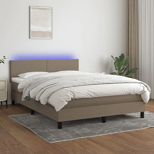 vidaXL Sommier à lattes de lit avec matelas LED Taupe 140x190 cm Tissu