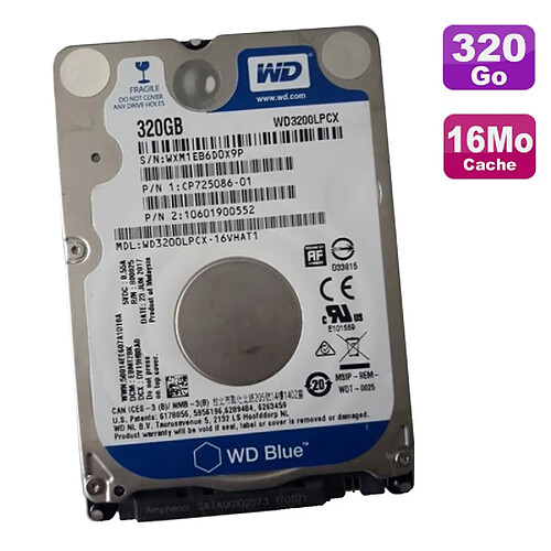 Western Digital Disque Dur 320Go SATA 2.5" WD Blue WD3200LPCX-16VHAT1 CP725086-01 10601900552 · Occasion