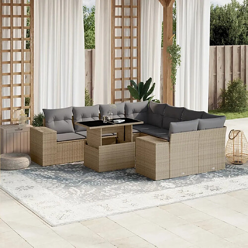 vidaXL Salon de jardin avec coussins 9 pcs beige résine tressée